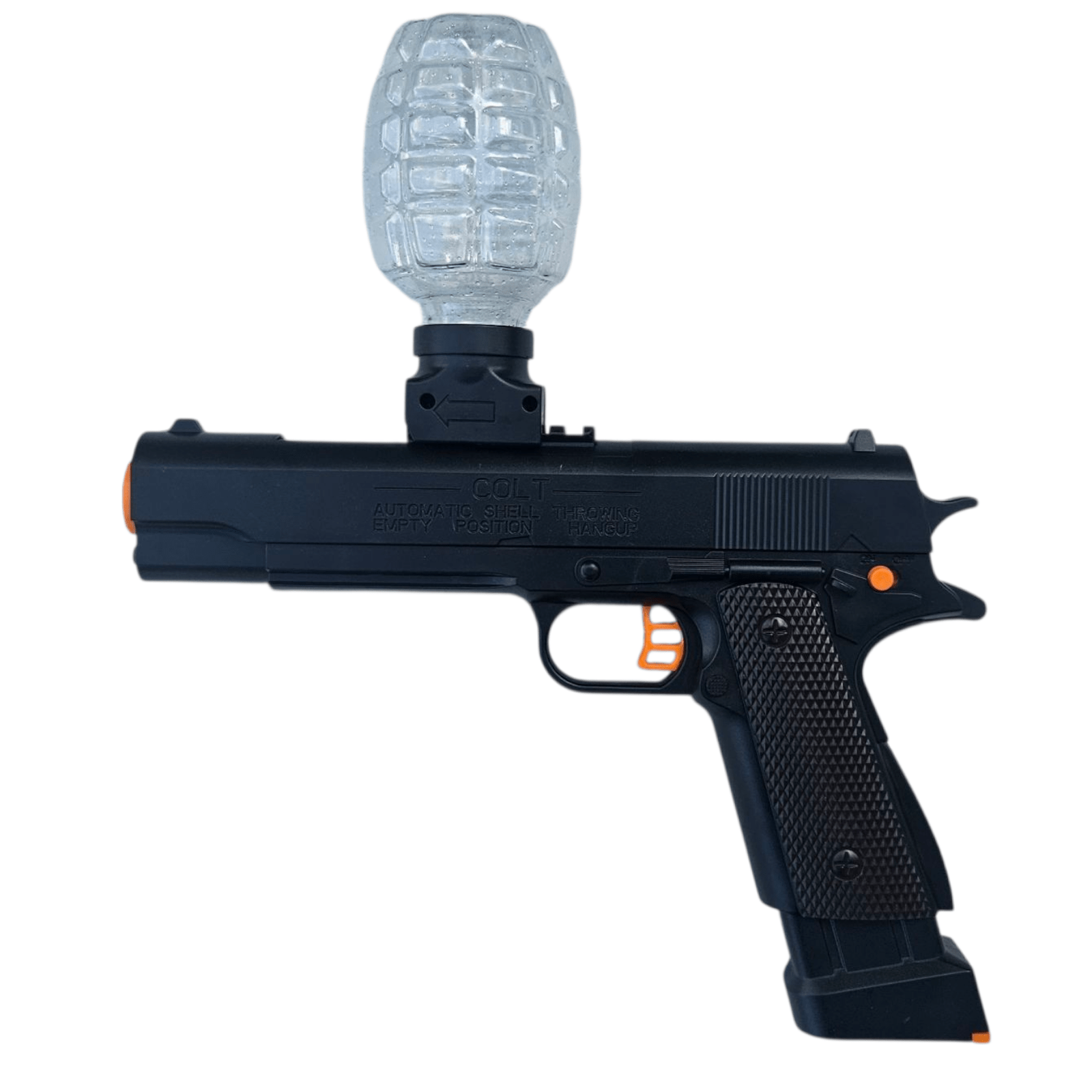 1911 Model Gel Blaster Sort Edition with grenade attachment for enhanced play and action.