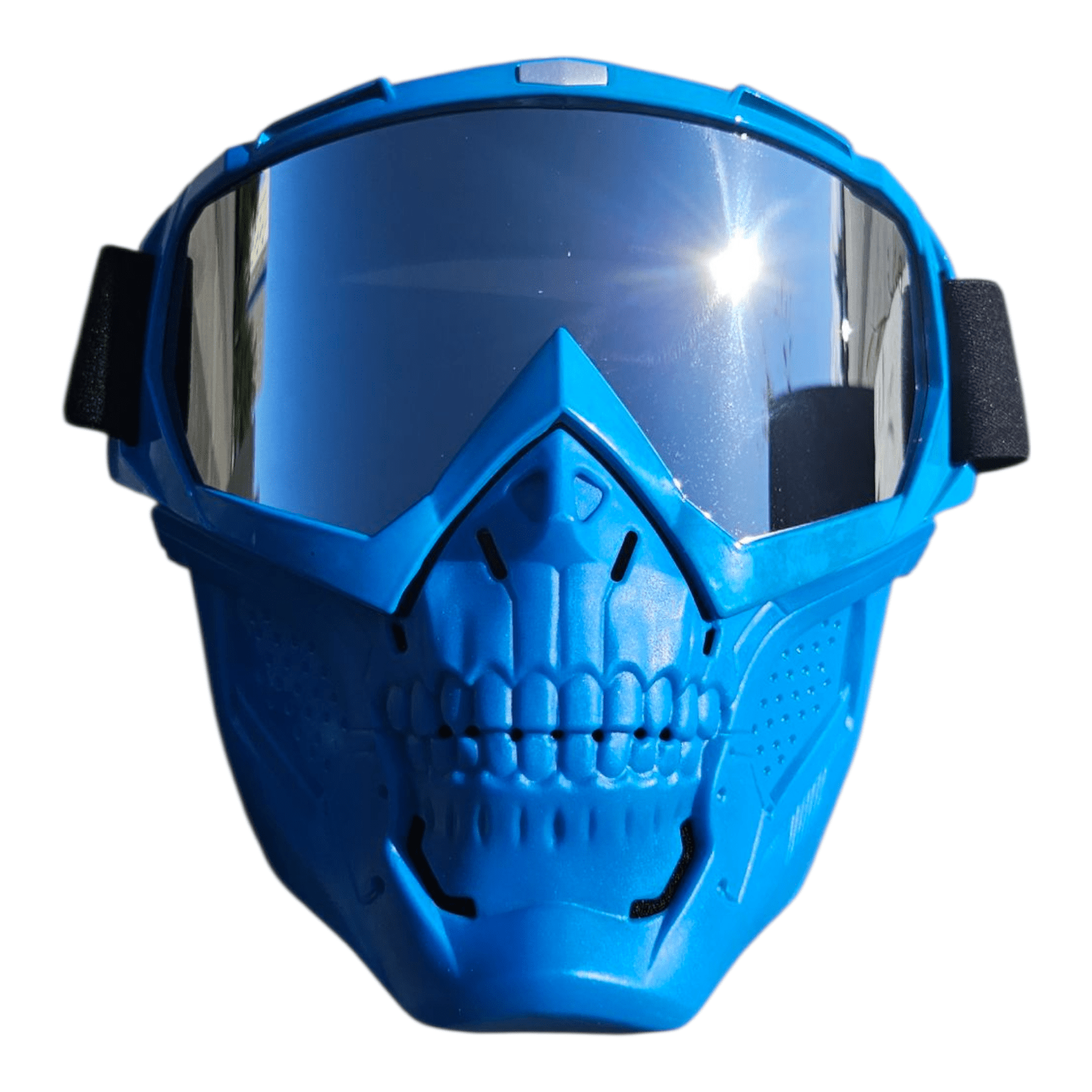 Blue Skelet Silver Goggles – Blå Maske med futuristisk design og blåt skull-udseende.