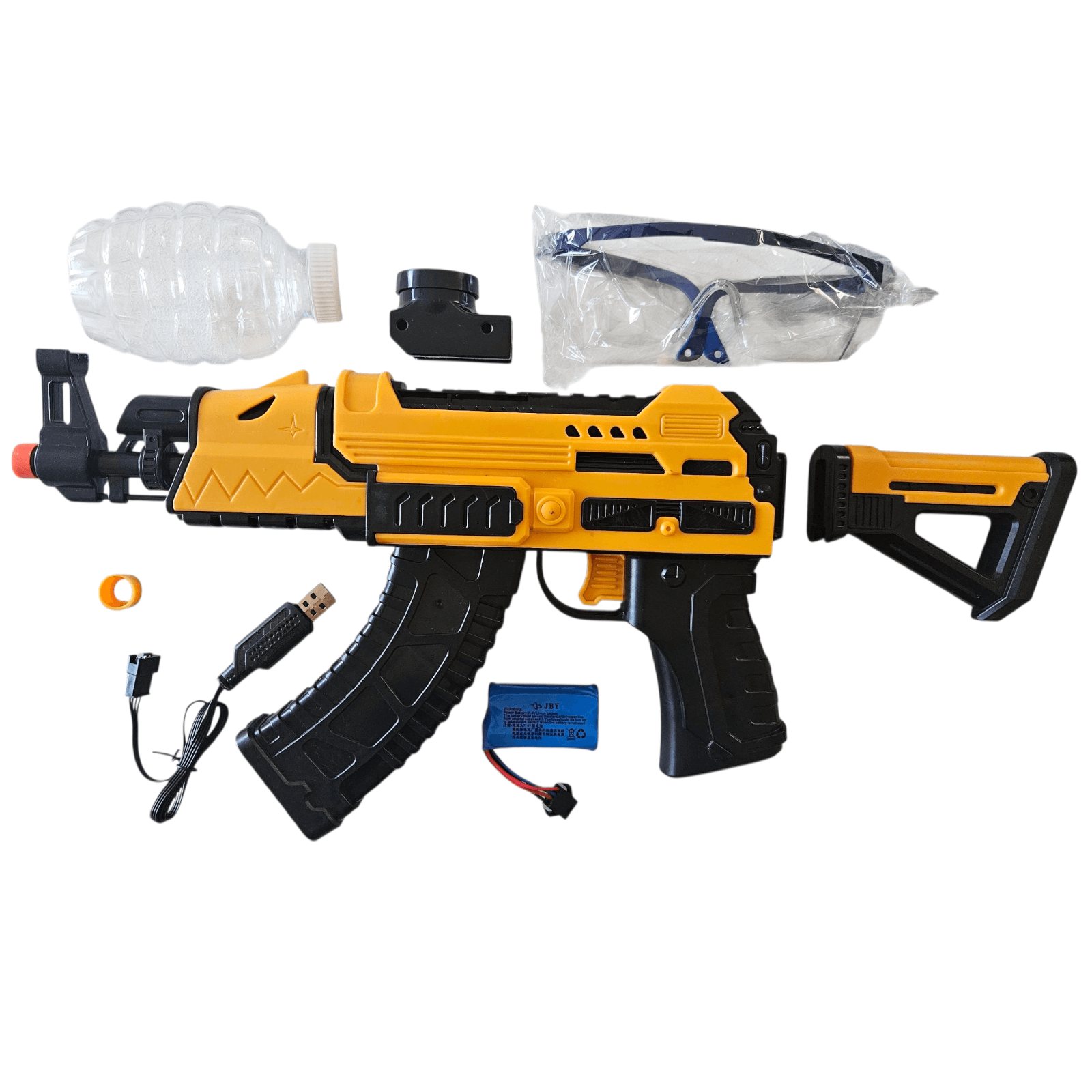Ak Shark Yellow Gel Blaster udstyr inkl. vandflaske, beskyttelsesbriller og batteri