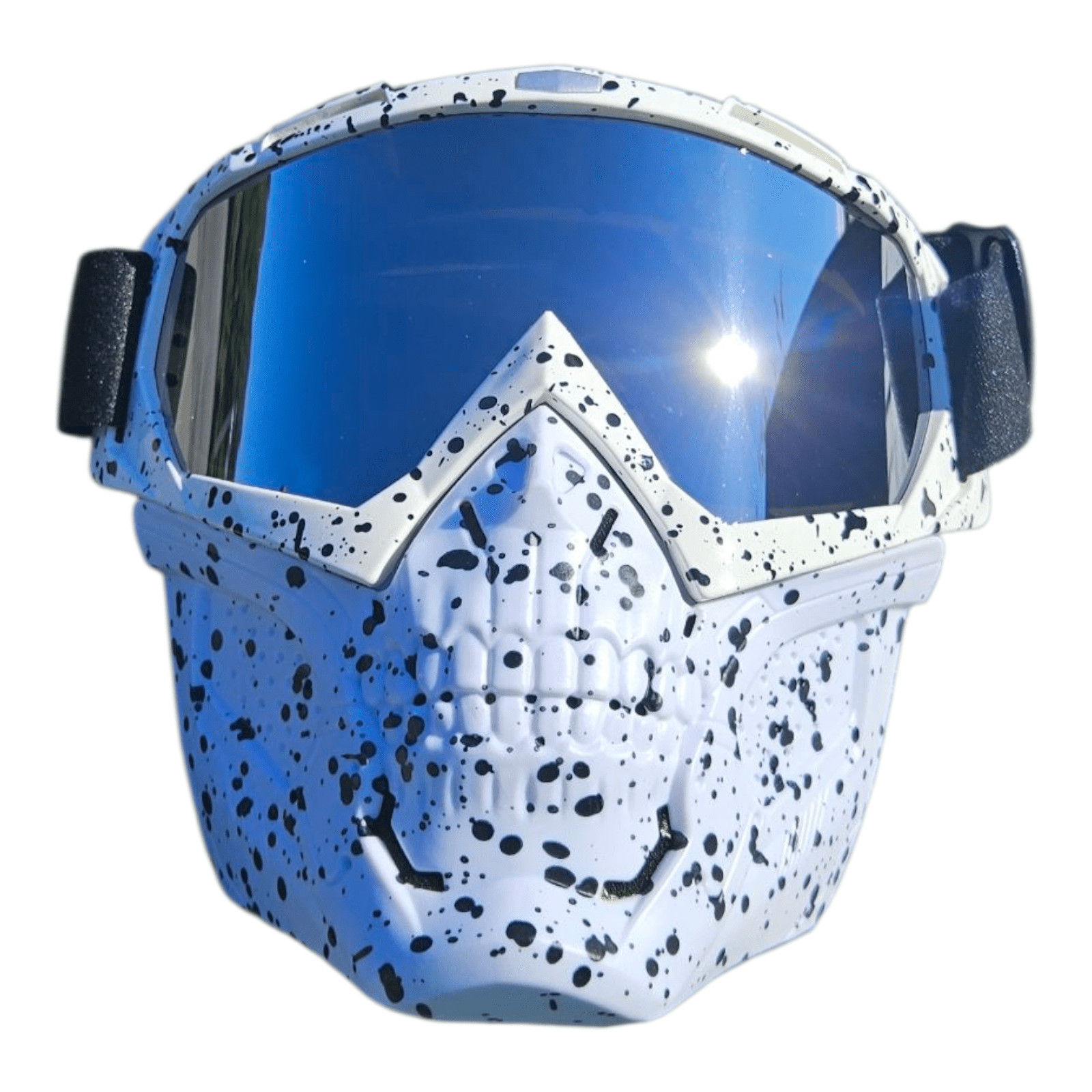 White Spot Maske - Silver Goggles med skeletdesign og sølvfarvede goggles.