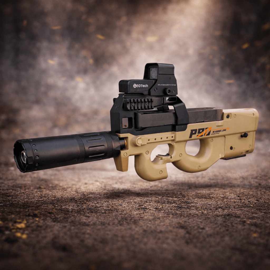 P90 Smoke Sand Tracer – Sand Finish, Tracer-Power, med lys-effekter til actionfyldt leg.