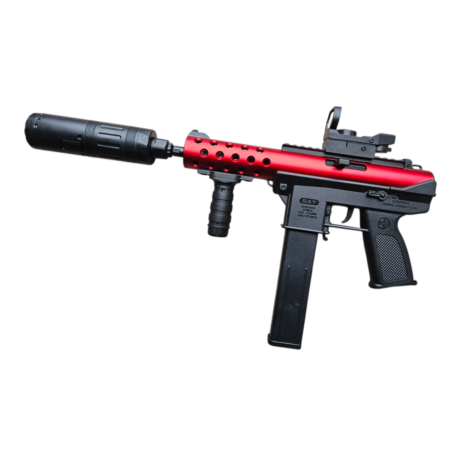 Street Inferno Set Gel Blaster Set in red and black with a suppressor and aiming sight.