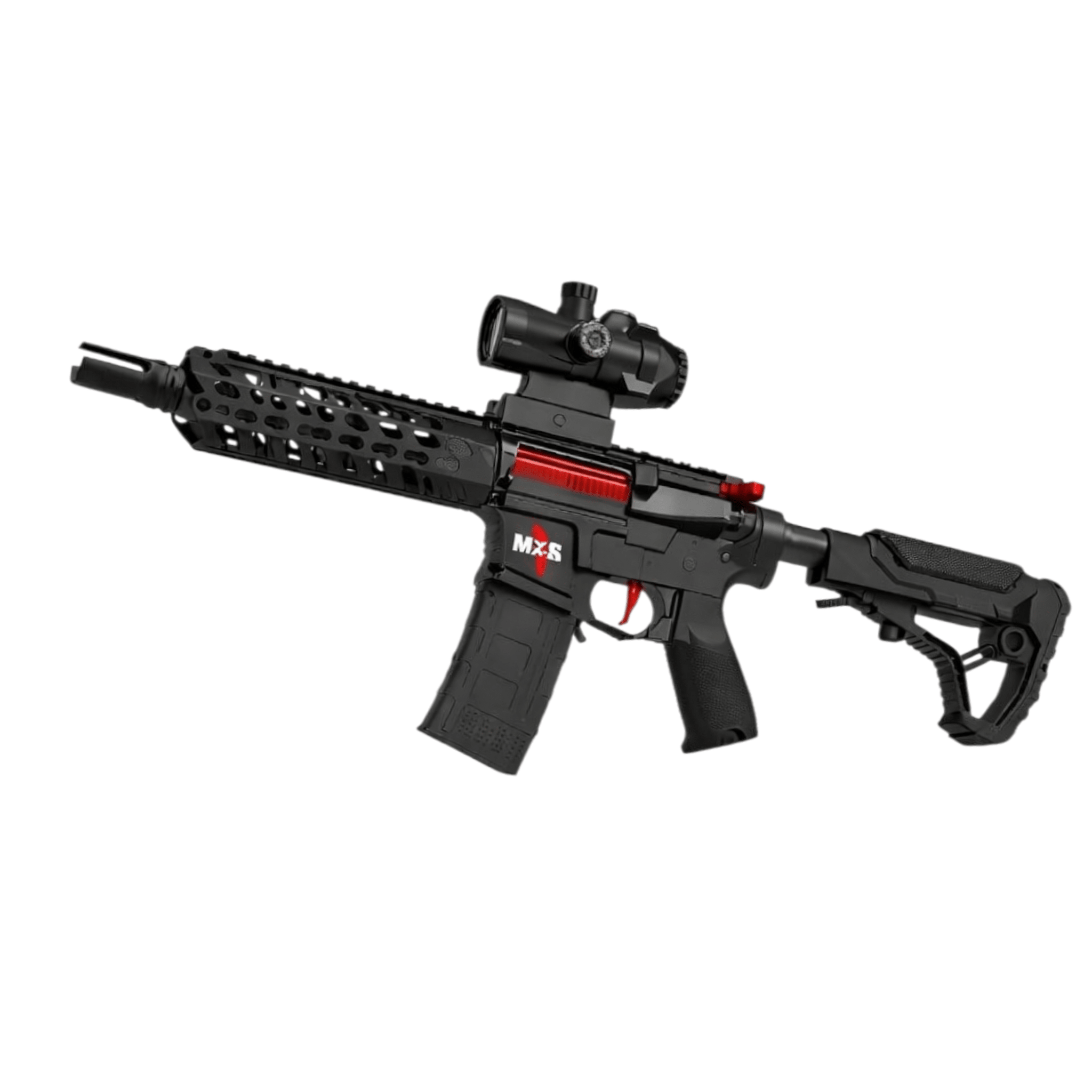 Vortex Black Urban MCX-S gel blaster with modern design and red details.