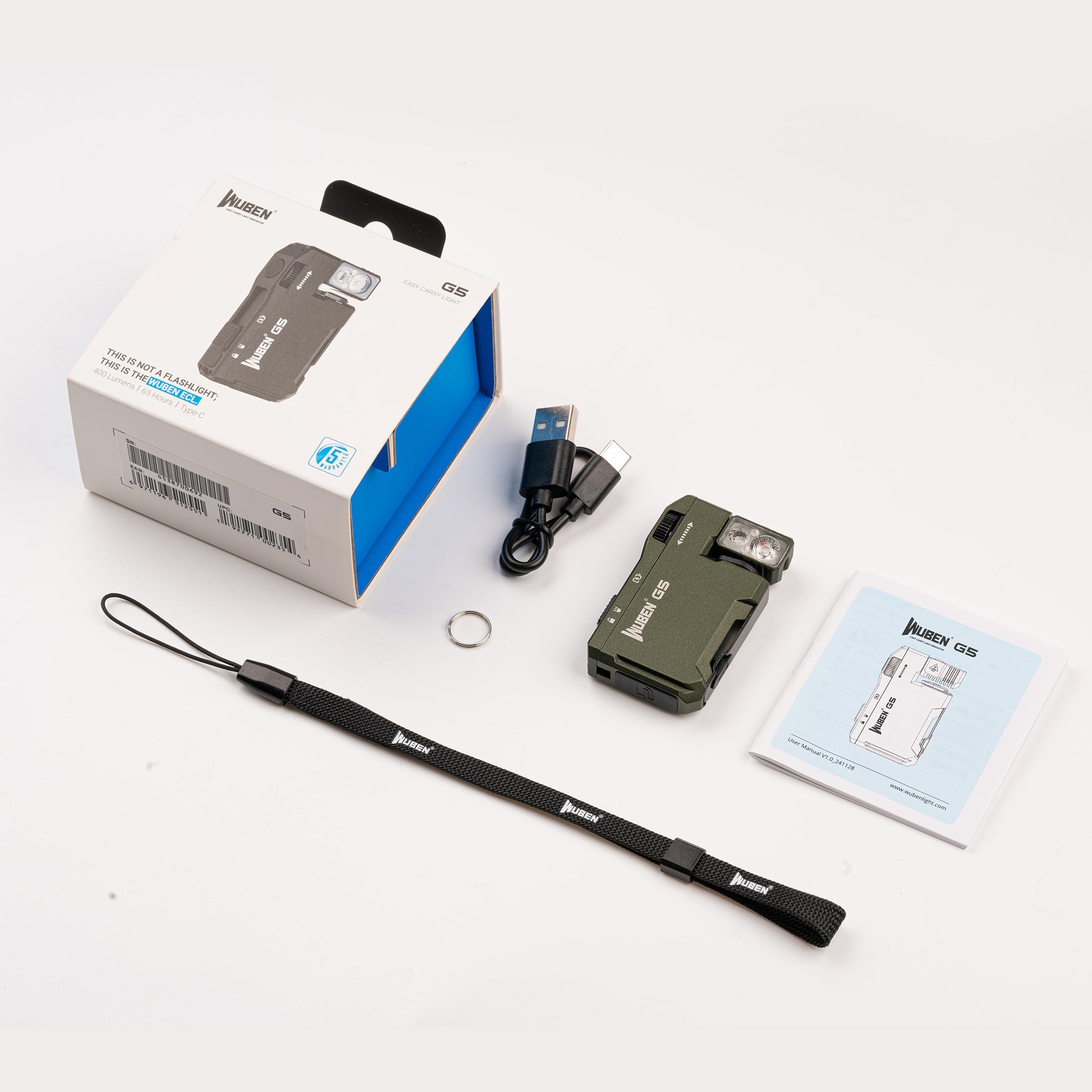 WUBEN G5 Grøn – Kompakt EDC LED Lommelygte, 400 Lumen - Gelblastershop.dk