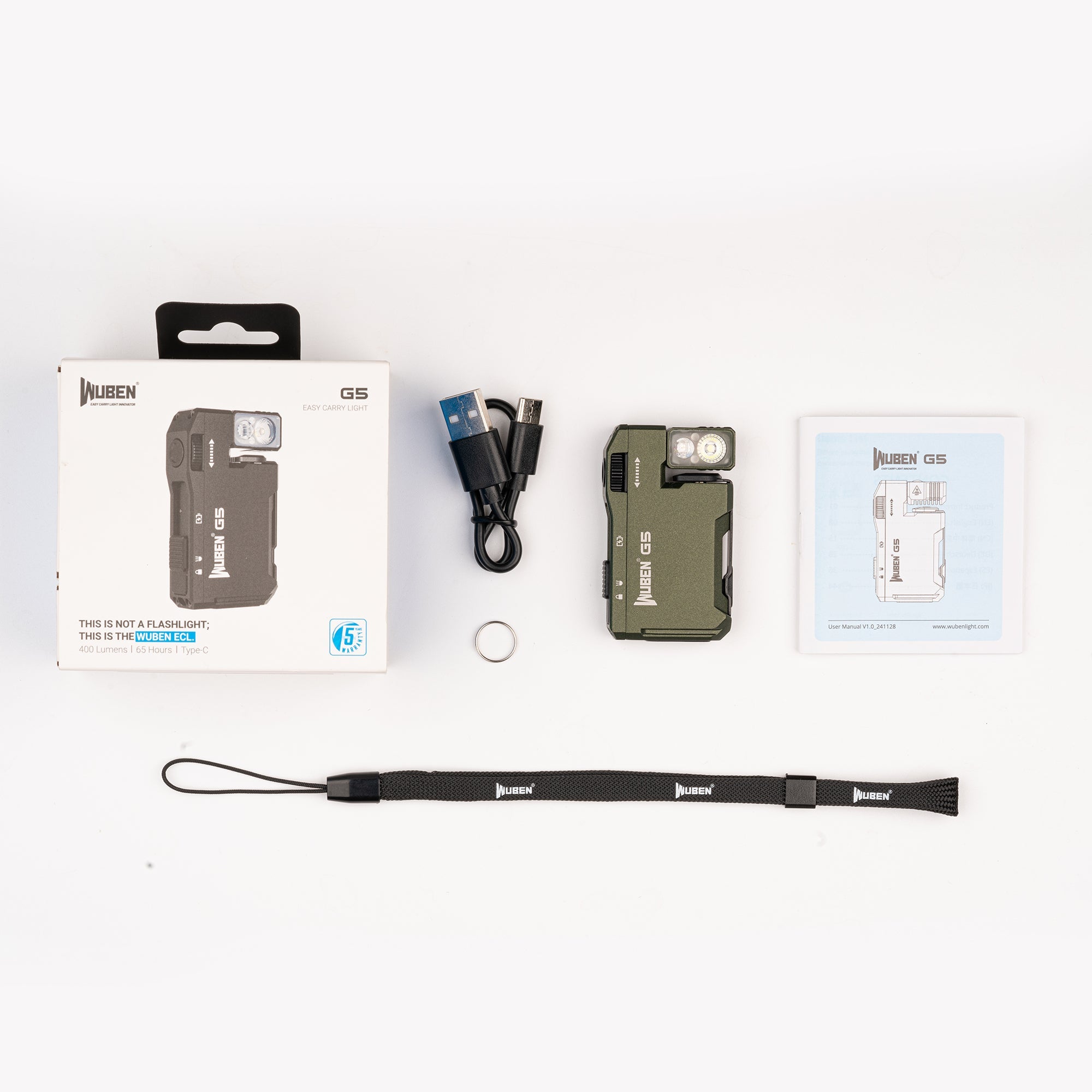 WUBEN G5 Grøn – Kompakt EDC LED Lommelygte, 400 Lumen - Gelblastershop.dk
