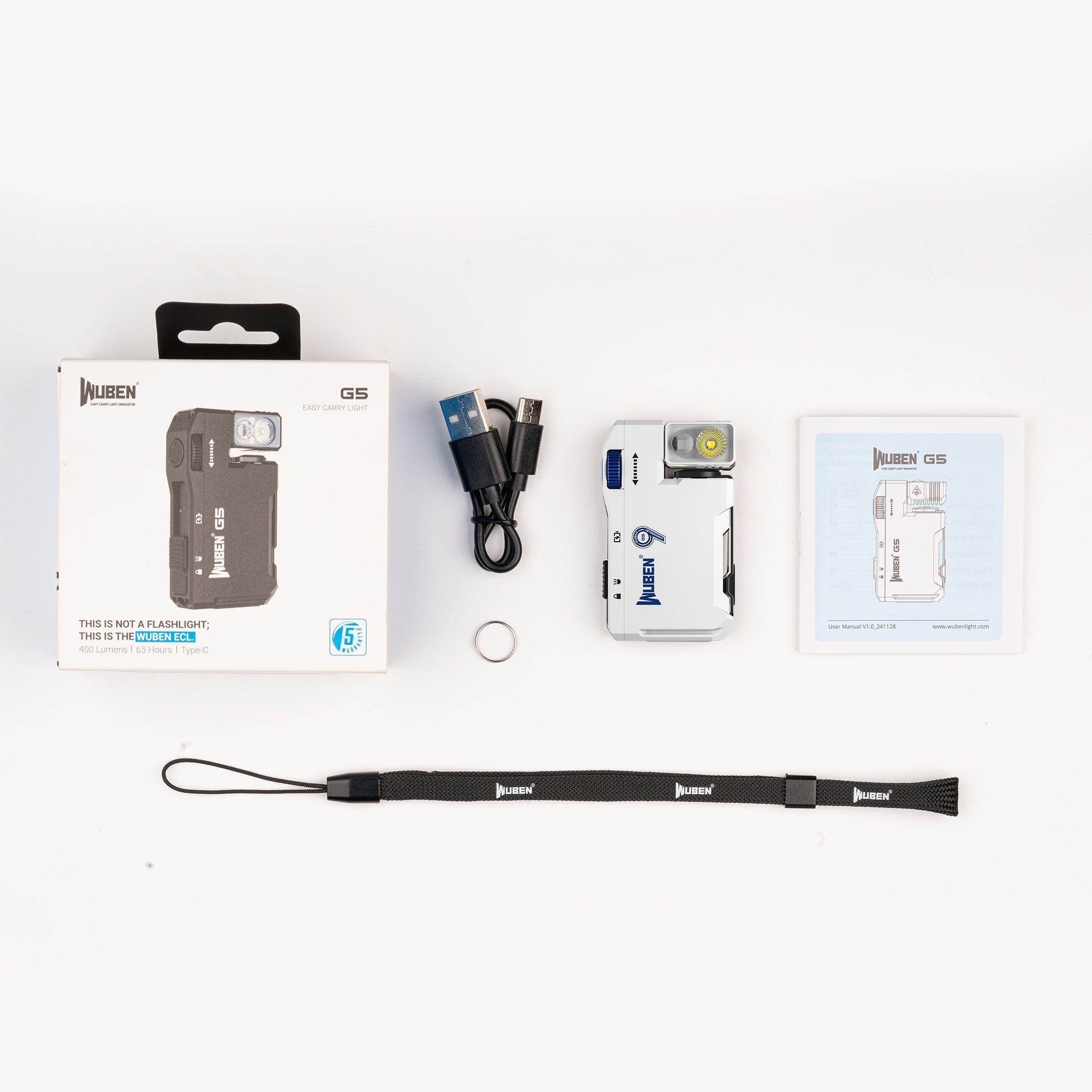 WUBEN G5 Hvid – Kompakt EDC LED Lommelygte, 400 Lumen - Gelblastershop.dk