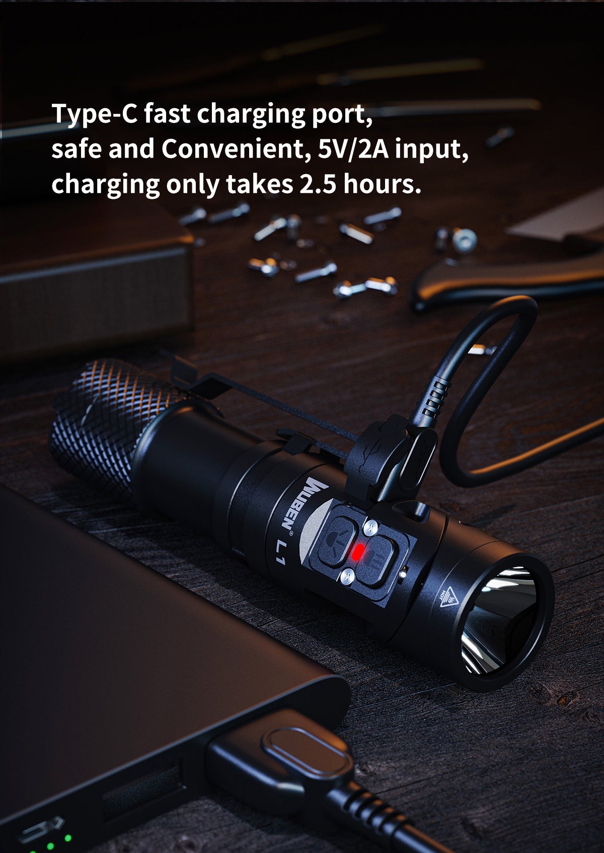 WUBEN L1 LED Lommelygte – 2.000 Lumen | Powerbank, USB-C & Drejeligt Hoved - Gelblastershop.dk