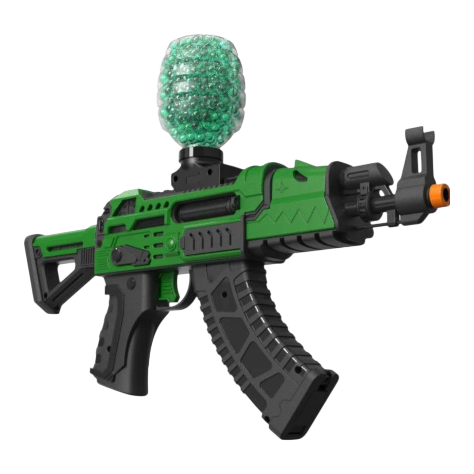 Grøn AK Shark Gelblaster med sikkerhedsfunktioner, perfekt til børn 9-13 år, designet til sjov leg.
