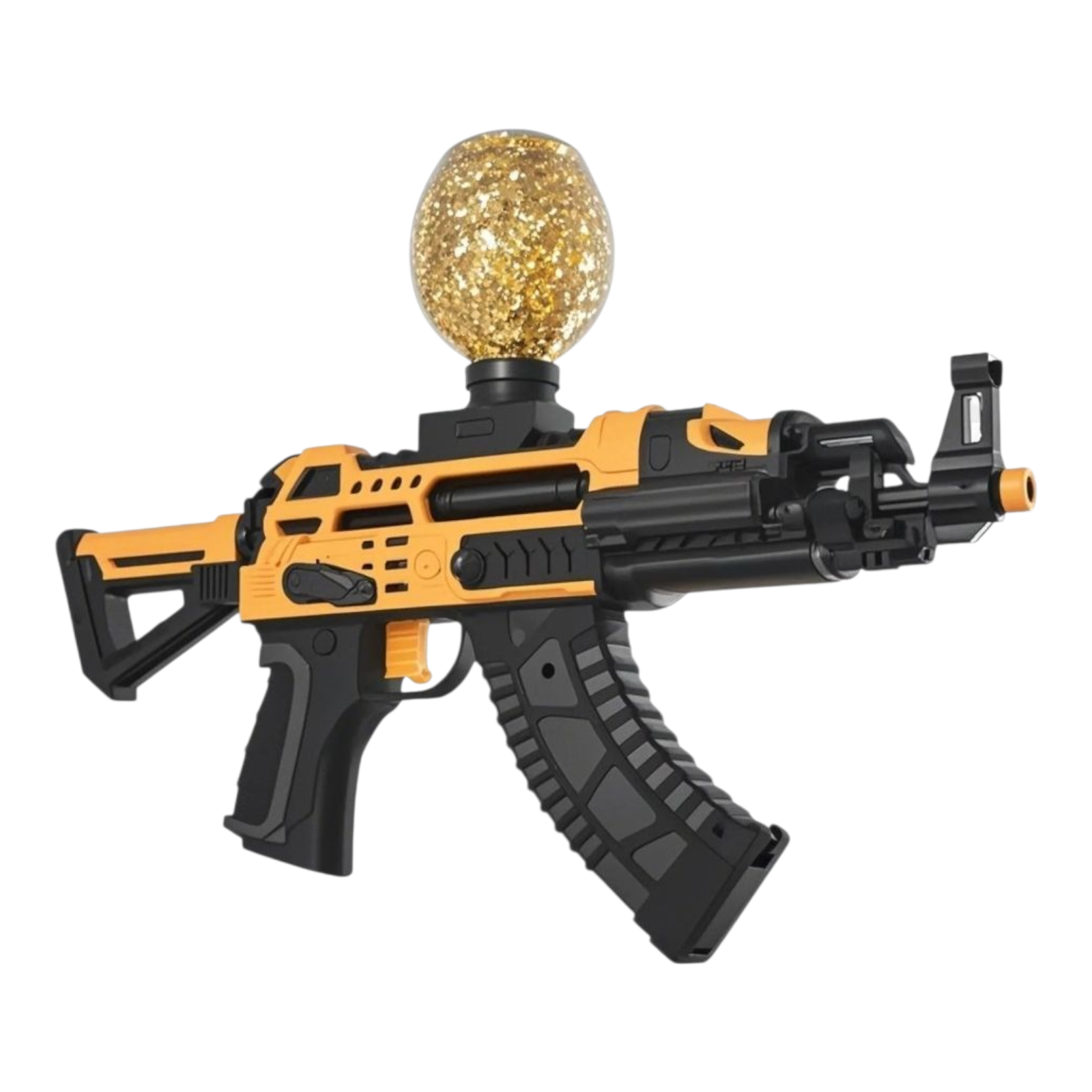 AK Shark Yellow Gel Blaster with glitter ball top, perfect for fun outdoor play and gifts for kids ages 9-13.