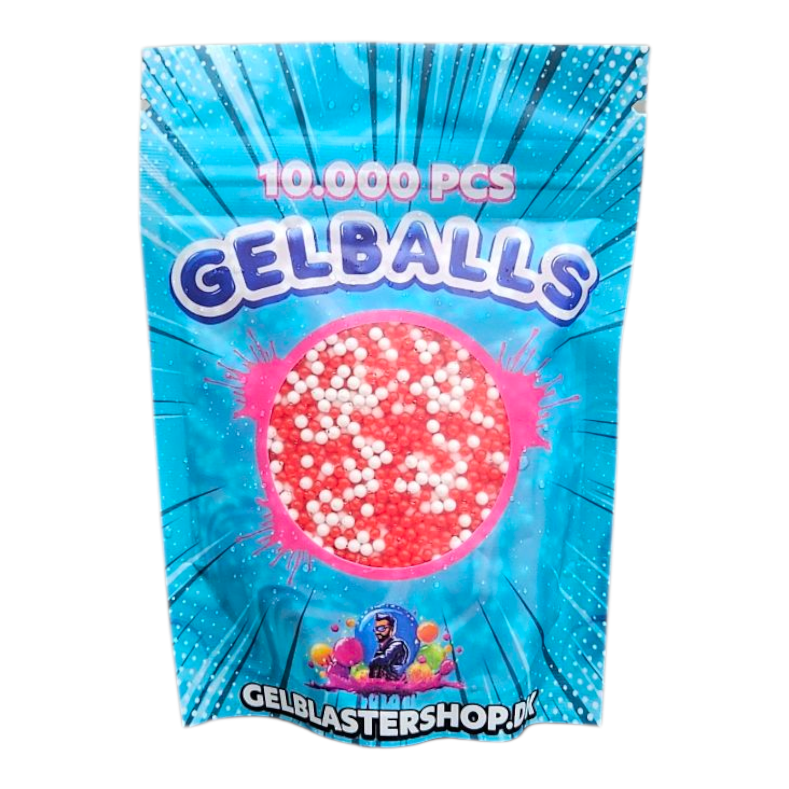 Gel Blaster Kugler i Danish Dynamite farver, pakket med 10.000 stykker, ideel til sjov og action.