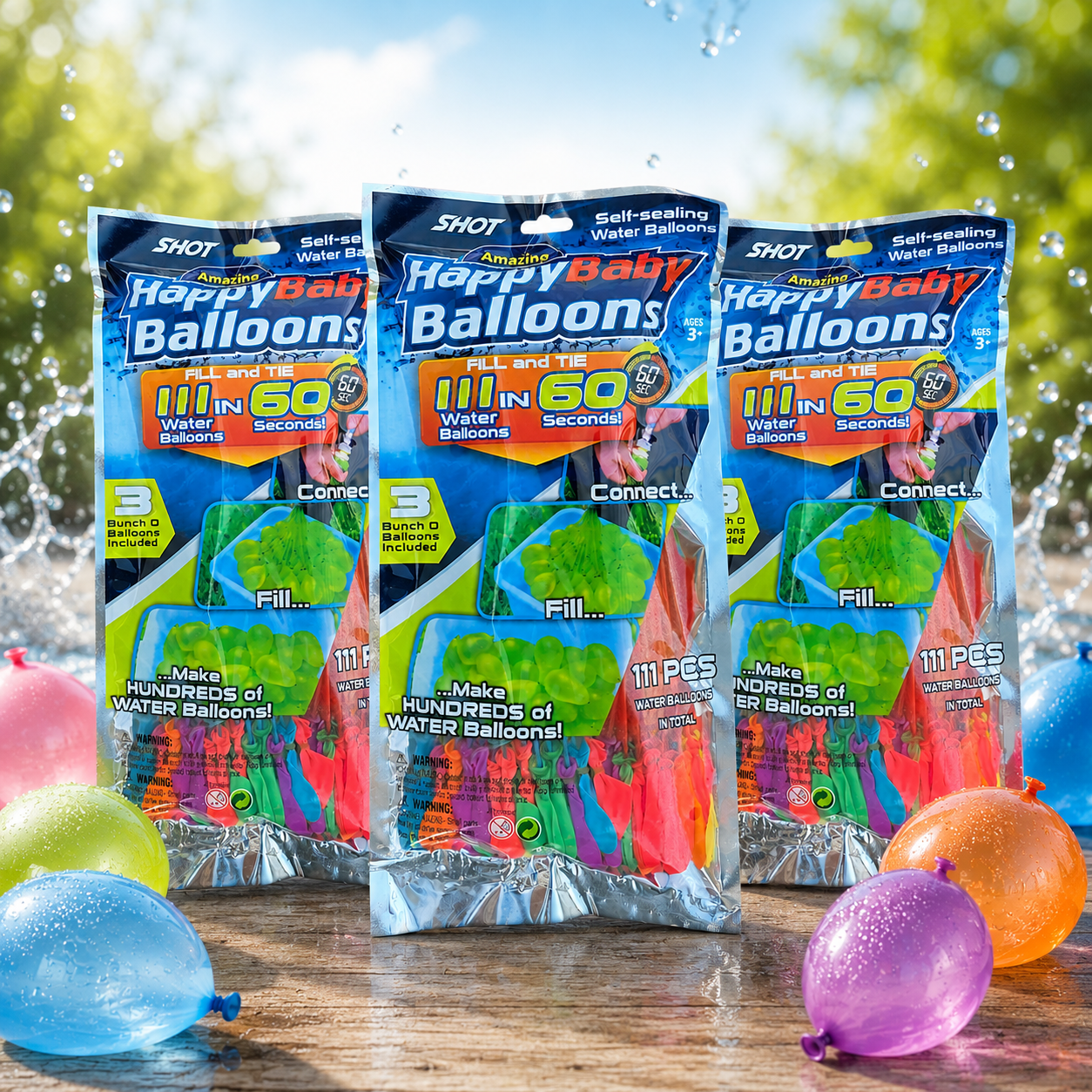 Amazing HappyBaby Balloons – Selvlukkende Vandballoner 3 - pak (333 stk.) - Gelblastershop.dk