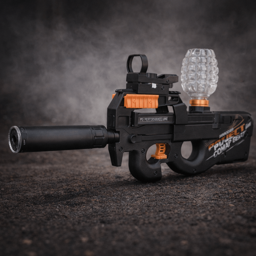P90 Short Black Gen2 gel blaster with a compact design and performance features for thrilling family action.
