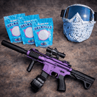 Purple Stormzy Gelblaster Power Set with purple blaster, gel balls, and mask for action-packed gaming.