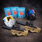 Smoke Surge Gel Blaster Bundle with gel blaster pistols, gel balls packs, and protective masks for outdoor play.