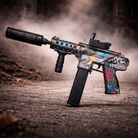 TEC-9 Model Graffiti Gel Blaster with colorful graffiti finish and dual mag, perfect for outdoor fun.