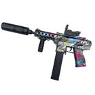 TEC-9 Model Graffiti Gel Blaster in vibrant colors with suppressor, perfect for fun outdoor battles.
