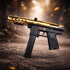 Tech 9 Gel Blaster Gold med guld finish, ideel til action og sjov i udendørs leg.