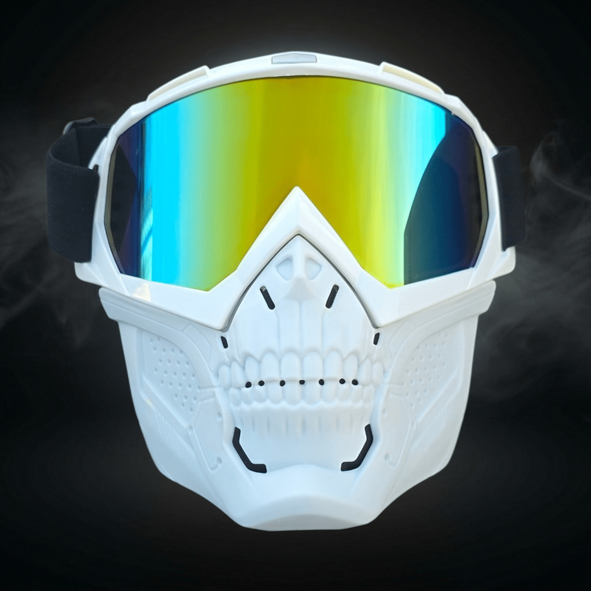 White Skelet Maske Golden - Cool Design Med Spejl Linse - Gelblastershop.dk