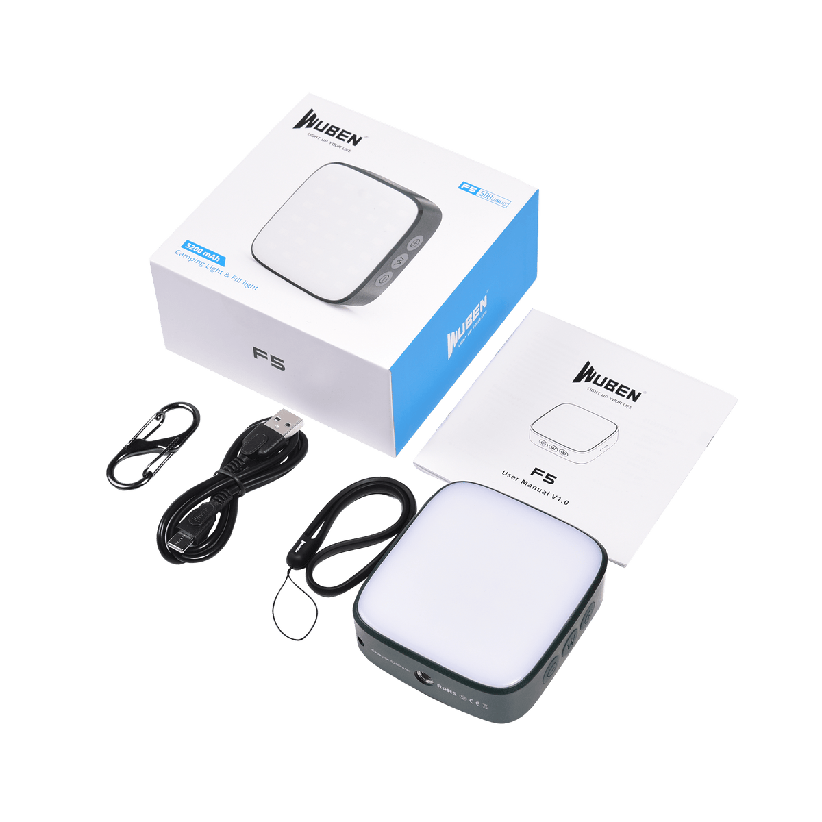 Wuben F5 Green Campinglygte – 500 lm & 5.200 mAh Powerbank - Gelblastershop.dk