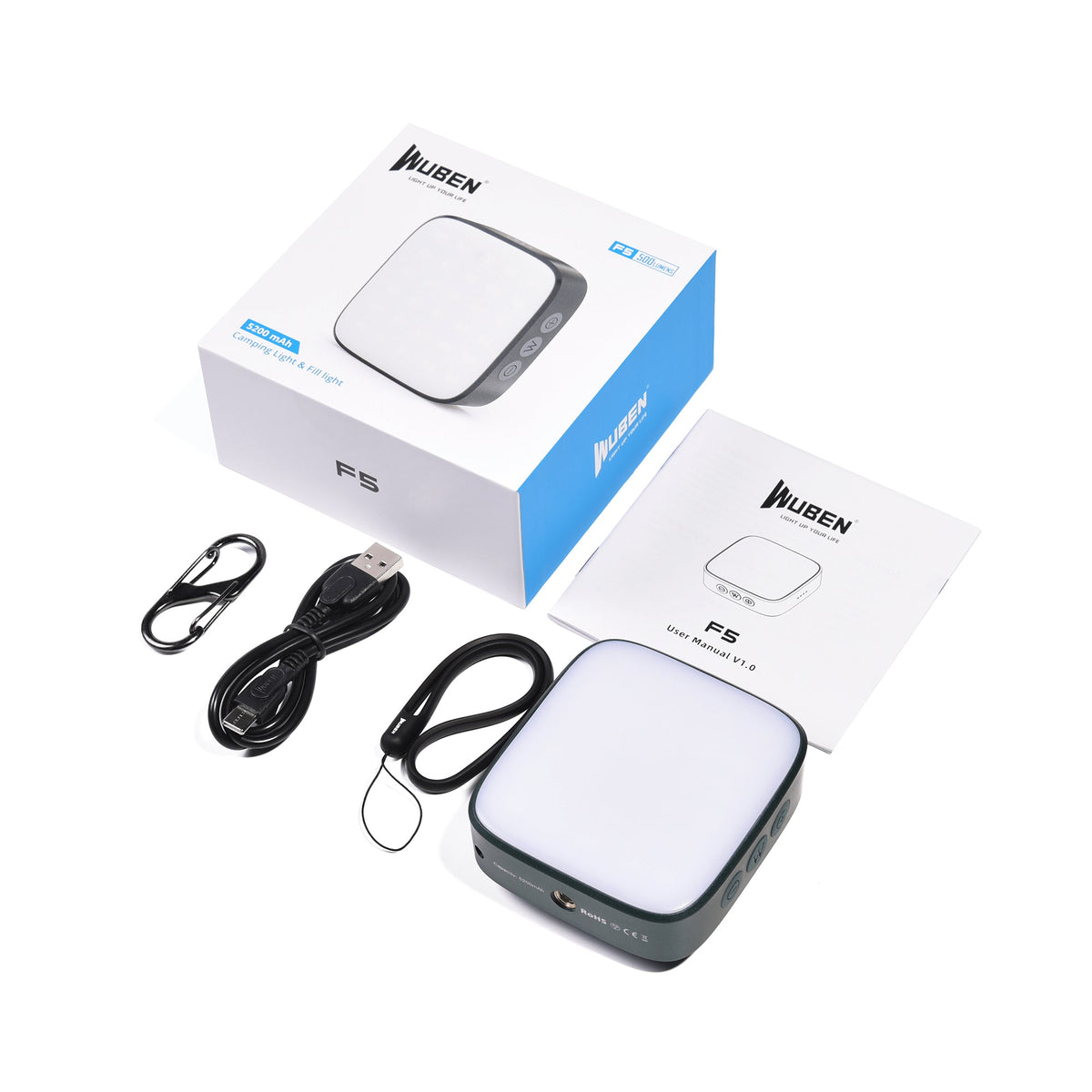 Wuben F5 Green Campinglygte – 500 lm & 5.200 mAh Powerbank - Gelblastershop.dk