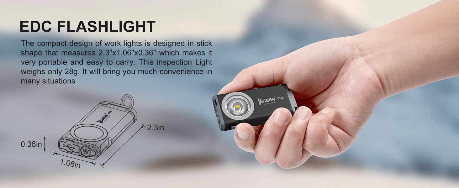 WUBEN G2 Nøgleringslygte – 500 Lumen, ultralet, kompakt design, vejer 28g, nem at bære, USB-C opladning.
