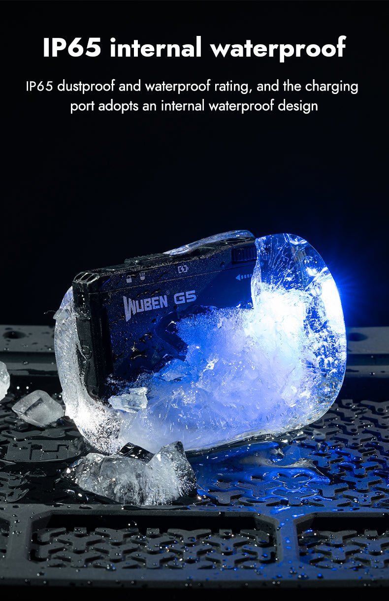 WUBEN G5 EDC LED Lommelygte i is med IP65 vandtætte egenskaber og indre vandtæt design.