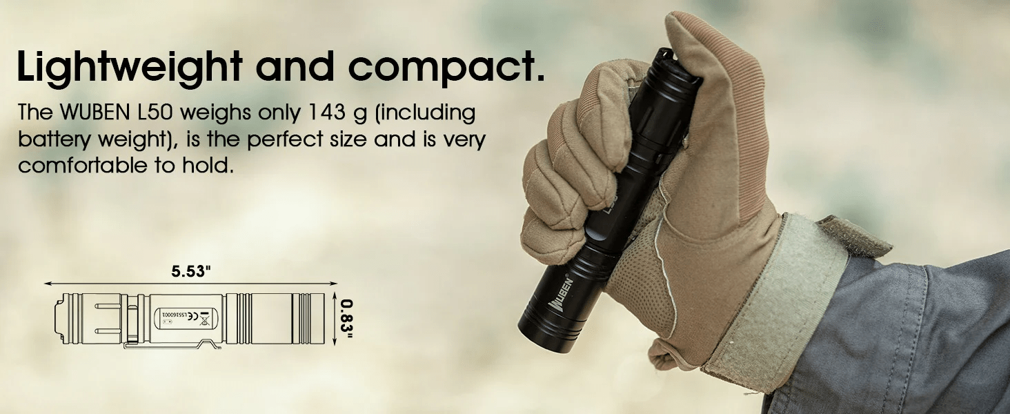 WUBEN L50 LED lommelygte – kraftig, genopladelig & vandtæt (1200 lumen) - Gelblastershop.dk