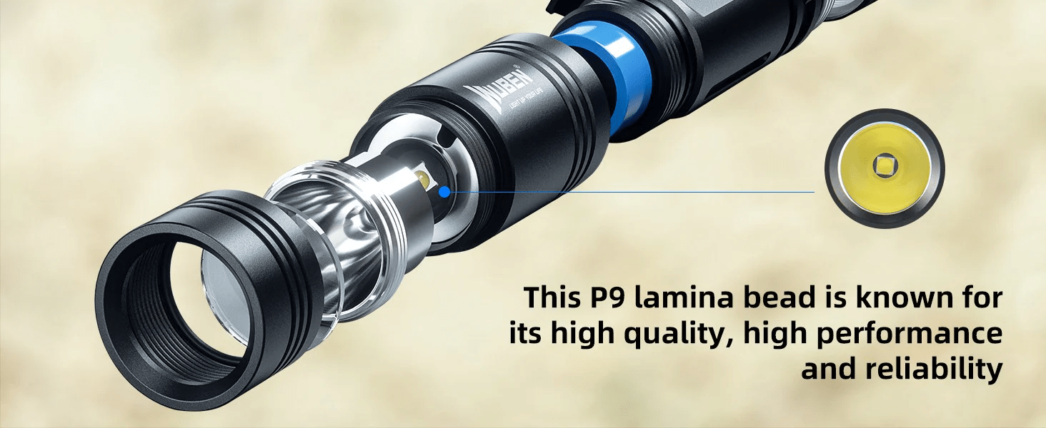 WUBEN L50 LED Lommelygte med P9 lamina bead, kendt for høj kvalitet, ydeevne og pålidelighed.